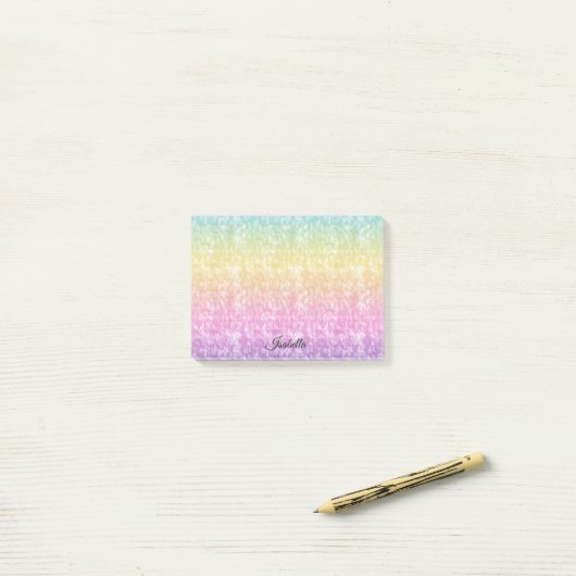 Pastel Rainbow mit Name in Script Personalisiert Post-it Klebezettel (Auf Schreibtisch)