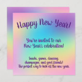 Pastel Rainbow New Year’s Party Einladung (Vorne/Hinten)