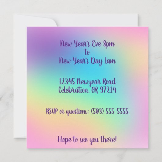 Pastel Rainbow New Year’s Party Einladung (Rückseite)