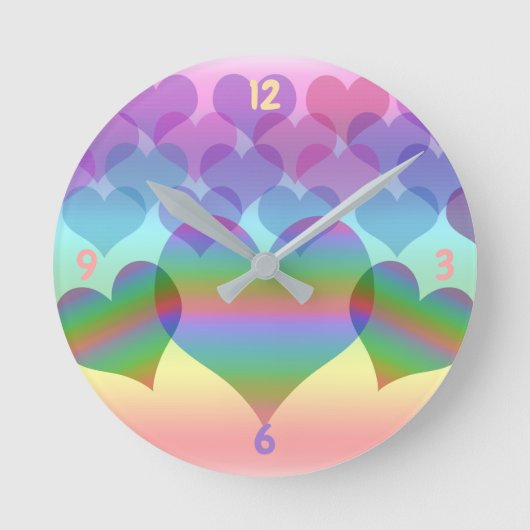 Pastel Rainbow of Hearts Round Clock Runde Wanduhr (Vorderseite)