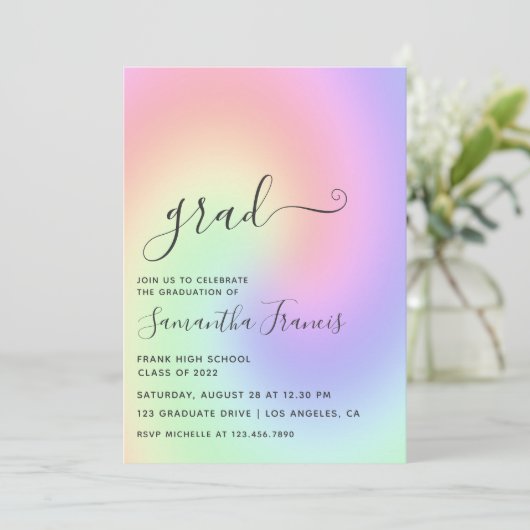 Pastel Rainbow Ombre Graduation Party Foto Invita Einladung (Stehend Vorderseite)