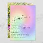 Pastel Rainbow Ombre Graduation Party Foto Invita Einladung (Vorne/Hinten)