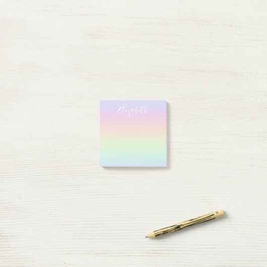 Pastel Rainbow Ombre White Calligraphy Post-it Klebezettel (Auf Schreibtisch)