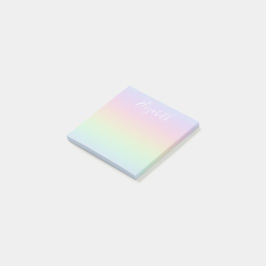 Pastel Rainbow Ombre White Calligraphy Post-it Klebezettel (angewinkelt)