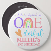 Pastel Rainbow ONEderful 1. Geburtstag Runde Abzei Button (Vorne & Hinten)