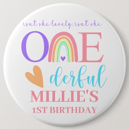 Pastel Rainbow ONEderful 1. Geburtstag Runde Abzei Button (Vorderseite)