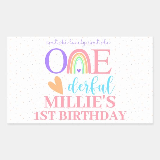 Pastel Rainbow ONEderful 1. Geburtstag Stickers (Vorderseite)