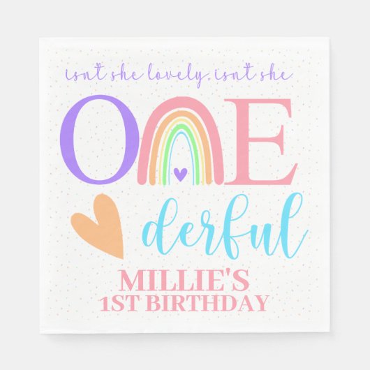 Pastel Rainbow ONEderful Erster Geburtstag Napkins Serviette (Vorderseite)