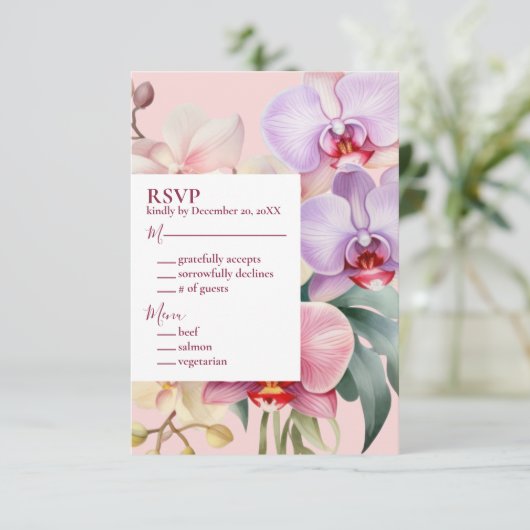 Pastel Rainbow Orchids UAWG Response Card RSVP Karte (Stehend Vorderseite)