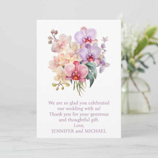 Pastel Rainbow Orchids Wedding Danke Notiz (Stehend Vorderseite)