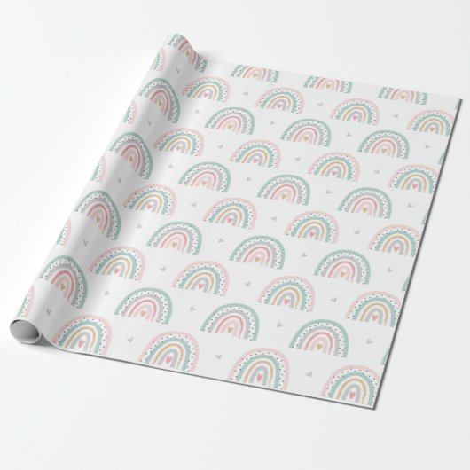 Pastel Rainbow Pattern mit Herz Geschenkpapier (Ungerollt)