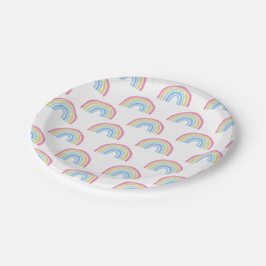 Pastel Rainbow Pattern Pappteller (Schrägansicht)