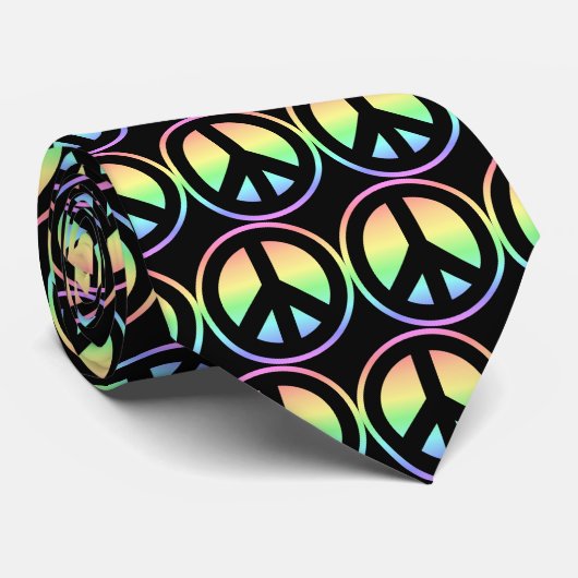 Pastel Rainbow Peace Sign Krawatte (Gerollt)