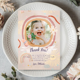 Pastel Rainbow Pink Birthday Photo Thank You Card Dankeskarte