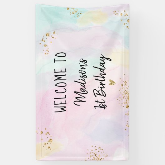 Pastel Rainbow Pink Gold Geburtstag Banner (Vertikal)