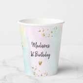 Pastel Rainbow Pink Gold Geburtstag Pappbecher (Vorderseite)