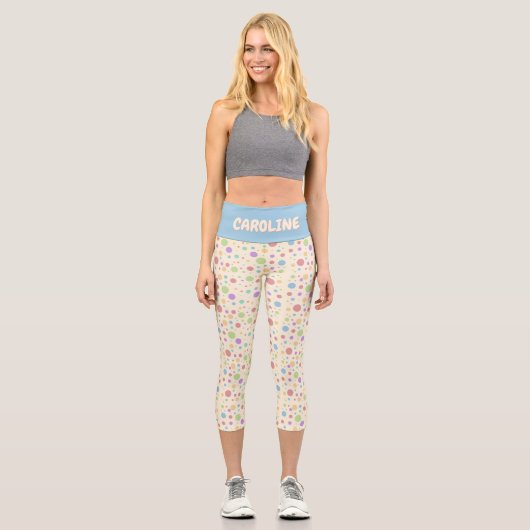 Pastel Rainbow Polka Dot Custom Capri Leggings (Vorderseite)
