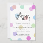 Pastel Rainbow Polka Dots 1. Geburtstag Einladung (Vorderseite)