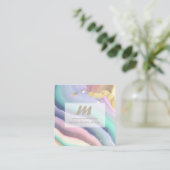 *~* PASTEL Rainbow QR MarbleLuxe Initial AP66 Quadratische Visitenkarte (Stehend Vorderseite)