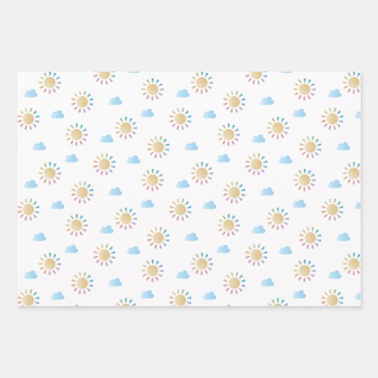 Pastel Rainbow Raindrops und Sunshine Baby Shower Geschenkpapier Set (Vorderseite 3)