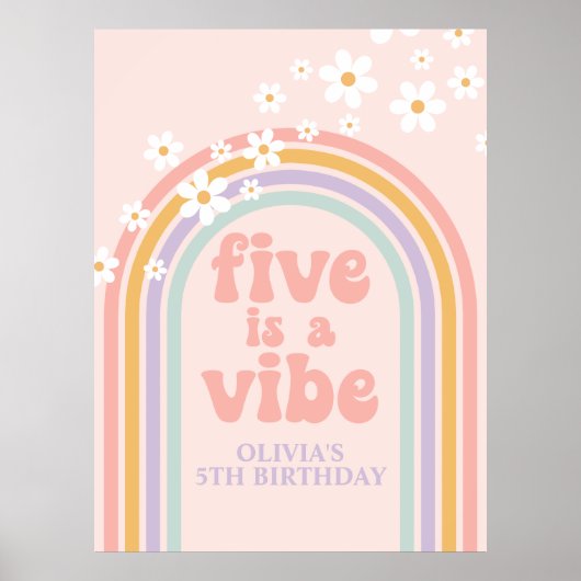 Pastel Rainbow Retro Five ist ein Vibe 5. Geburtst Poster (Vorne)