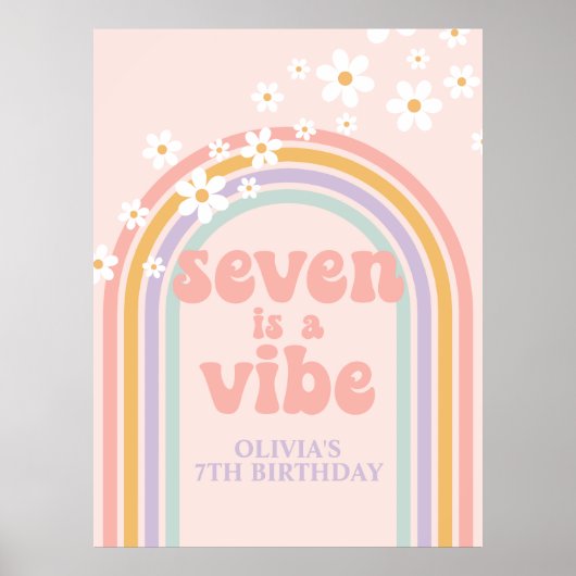 Pastel Rainbow Retro Seven ist ein Vibe 7. Geburts Poster (Vorne)