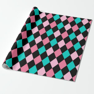 Pastel Rainbow Rhombusse Black Pink Blue Harlequin Geschenkpapier