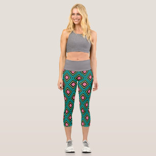 Pastel Rainbow Rhombusse Geometric Black Pink Blue Capri Leggings