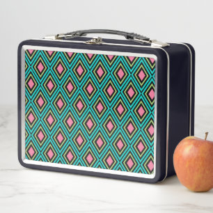 Pastel Rainbow Rhombusse Geometric Black Pink Blue Metall Brotdose