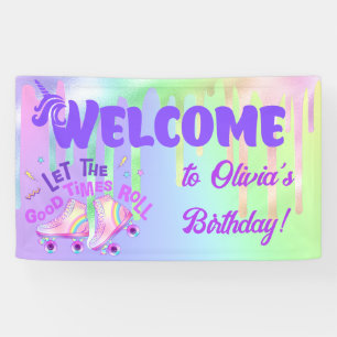Pastel Rainbow Roller Skaten Birthday Banner