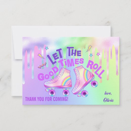 Pastel Rainbow | Roller Skaten Birthday Dankeskarte (Vorderseite)