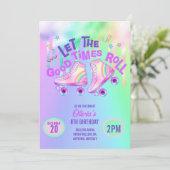 Pastel Rainbow | Roller Skaten Birthday Einladung (Stehend Vorderseite)