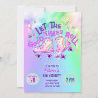 Pastel Rainbow | Roller Skaten Birthday Einladung