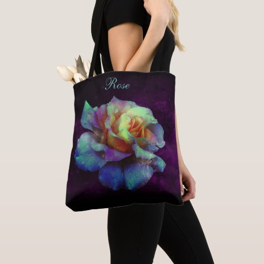 Pastel Rainbow Rose auf Lila *Personalize* Tasche (Von Nahem)