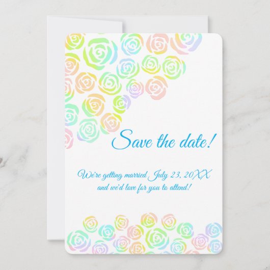 Pastel Rainbow-Rose Hochzeit Save The Date (Vorderseite)