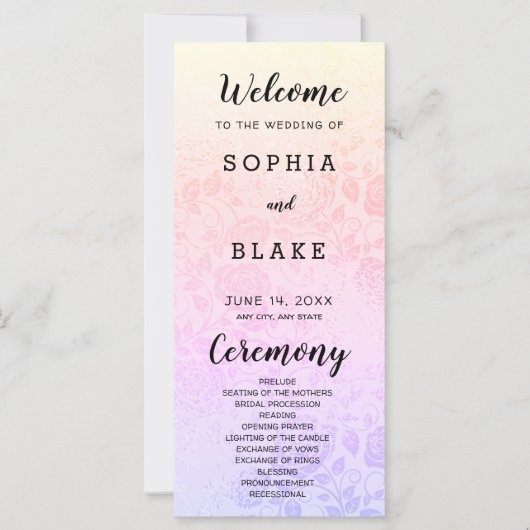 Pastel Rainbow Rose Hochzeitsprogramm (Vorderseite)