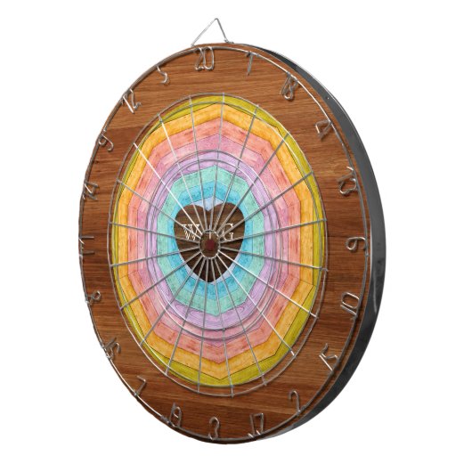 Pastel Rainbow Rustic Wood Tone Monogram Herzen Da Dartscheibe (Vorderseite rechts)