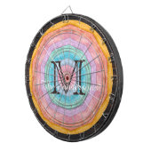 Pastel Rainbow Rustic Wood Tone Monogram Name Dartscheibe (Vorderseite rechts)
