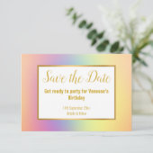 PASTEL RAINBOW SAVE THE DATE RSVP KARTE (Stehend Vorderseite)