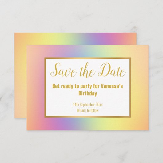 PASTEL RAINBOW SAVE THE DATE RSVP KARTE (Vorne/Hinten)