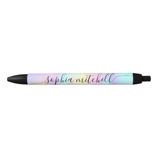 Pastel Rainbow Script Calligraphic Black Ink Pen Kugelschreiber (Vorderseite)