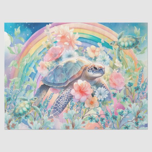 Pastel Rainbow & Sea Turtles Decoupage Seidenpapier (Vorderseite)
