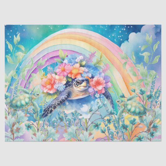 Pastel Rainbow & Sea Turtles Decoupage Seidenpapier (Vorderseite)