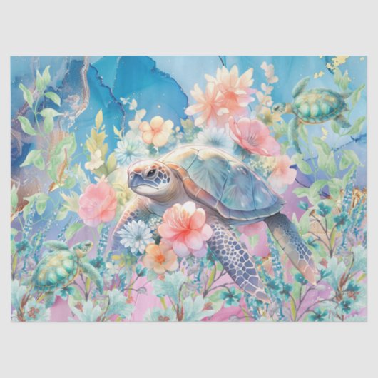 Pastel Rainbow & Sea Turtles Decoupage Seidenpapier (Vorderseite)