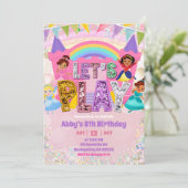 Pastel Rainbow Sequin Bounce Castle Birthday Einladung (Stehend Vorderseite)