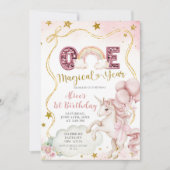Pastel Rainbow Sequin Glitter Unicorn One Magical Einladung (Vorderseite)