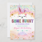 Pastel Rainbow Sequins Bunny Invitation Einladung (Vorderseite)