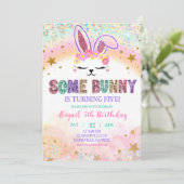 Pastel Rainbow Sequins Bunny Invitation Einladung (Stehend Vorderseite)