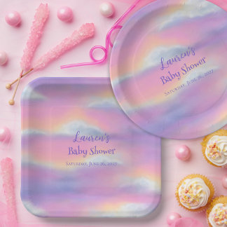 Pastel Rainbow Sky Baby Dusche Pappteller
