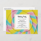 Pastel Rainbow Spiral Candy Birthday Party Postkarte (Vorne/Hinten)